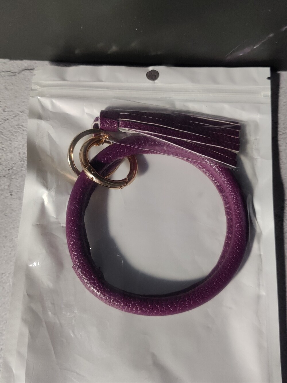 Purple Faux Leather Wristlet Keychain with Tassel